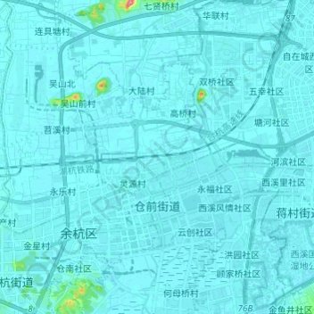 Mappa topografica 仓前街道, altitudine, rilievo