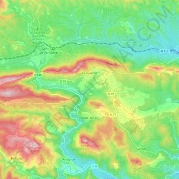 Mappa topografica Lesquerde, altitudine, rilievo