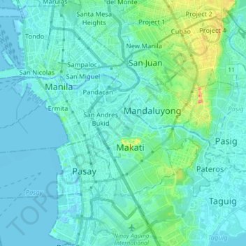Mappa topografica Archdiocese of Manila, altitudine, rilievo