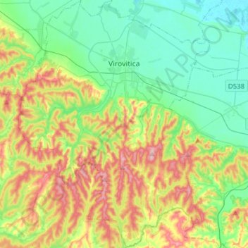 Mappa topografica Grad Virovitica, altitudine, rilievo