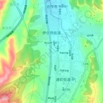 Mappa topografica 伊合昂街道, altitudine, rilievo