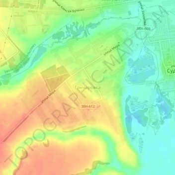 Mappa topografica Goncharovka, altitudine, rilievo