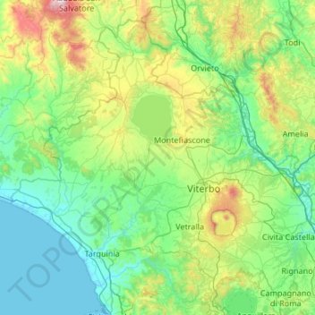 Mappa topografica Viterbo, altitudine, rilievo