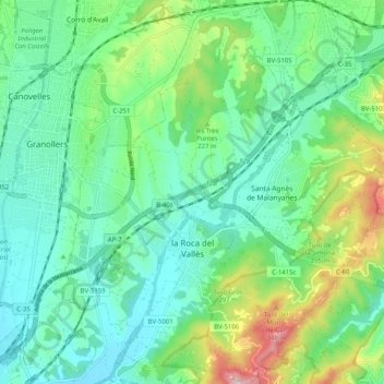 Mappa topografica la Roca del Vallès, altitudine, rilievo