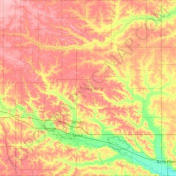 Mappa topografica Tama County, altitudine, rilievo