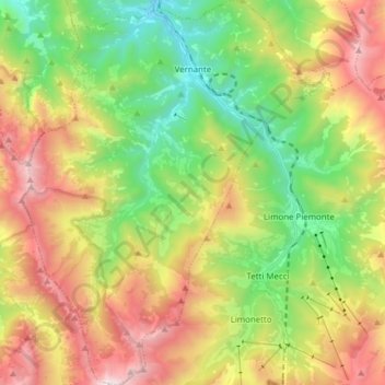 Mappa topografica Vernante, altitudine, rilievo