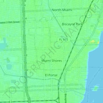 Mappa topografica Miami Shores, altitudine, rilievo