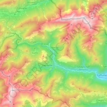 Mappa topografica Valle Cannobina, altitudine, rilievo