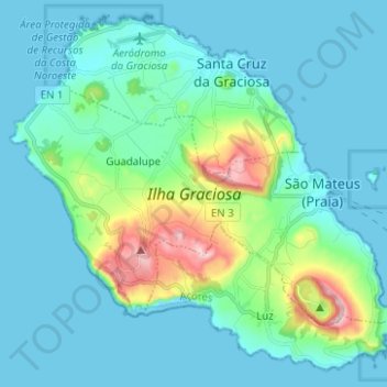 Mappa topografica Graciosa, altitudine, rilievo