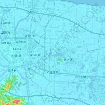 Mappa topografica 八里店镇, altitudine, rilievo