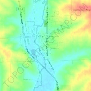 Mappa topografica Orangeville, altitudine, rilievo