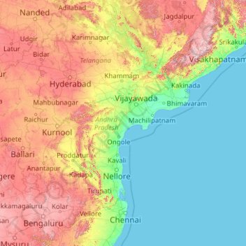 Mappa topografica Andhra Pradesh, altitudine, rilievo