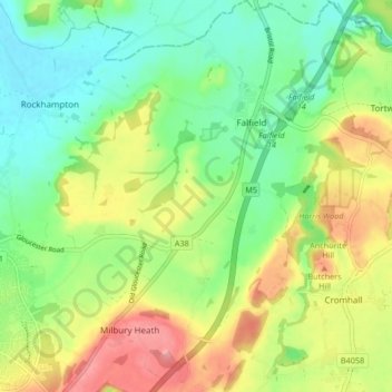 Mappa topografica Falfield, altitudine, rilievo