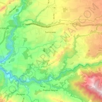 Mappa topografica Turrúcares, altitudine, rilievo