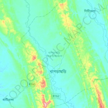 Mappa topografica Khagrachari, altitudine, rilievo