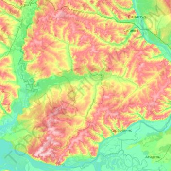 Mappa topografica Агрызский район, altitudine, rilievo