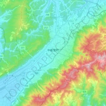 Mappa topografica 中能登町, altitudine, rilievo