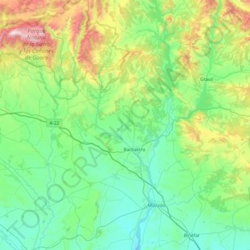 Mappa topografica Somontano de Barbastro, altitudine, rilievo