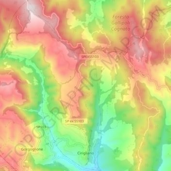 Mappa topografica Cirigliano, altitudine, rilievo