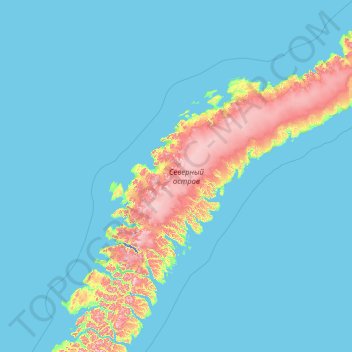 Mappa topografica Isola Severnyj, altitudine, rilievo