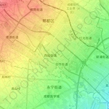 Mappa topografica 高新西区, altitudine, rilievo