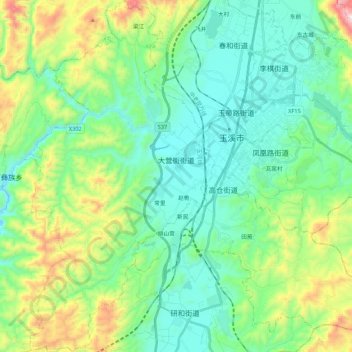 Mappa topografica 大营街街道, altitudine, rilievo
