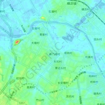 Mappa topografica 东坑镇, altitudine, rilievo