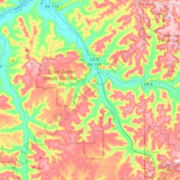 Mappa topografica Liberty Township, altitudine, rilievo