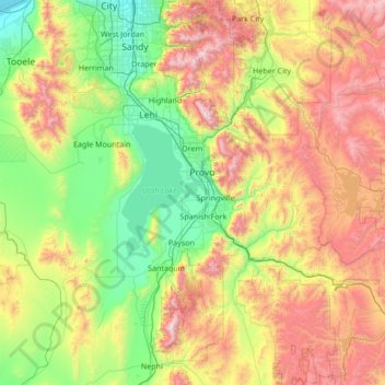 Mappa topografica Utah County, altitudine, rilievo