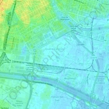 Mappa topografica Quatre Carreres, altitudine, rilievo