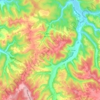 Mappa topografica Saint-Amand-de-Coly, altitudine, rilievo