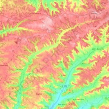 Mappa topografica Montcuq-en-Quercy-Blanc, altitudine, rilievo