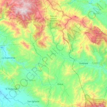 Mappa topografica Orica, altitudine, rilievo