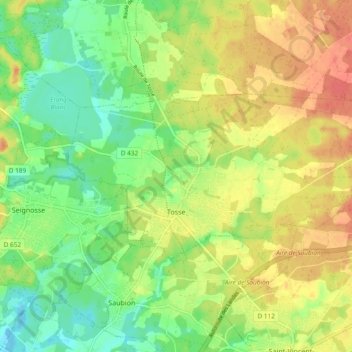 Mappa topografica Tosse, altitudine, rilievo