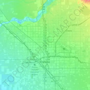 Mappa topografica Fresno, altitudine, rilievo