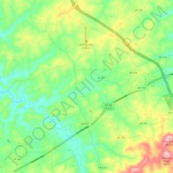 Mappa topografica Woodlawn, altitudine, rilievo
