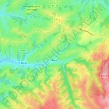 Mappa topografica Bert, altitudine, rilievo