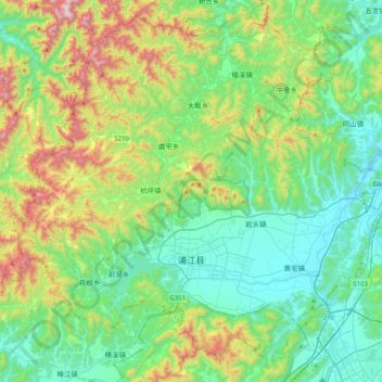 Mappa topografica 浦江县, altitudine, rilievo