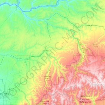 Mappa topografica Columbia County, altitudine, rilievo