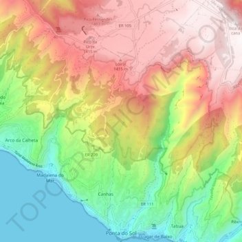 Mappa topografica Ponta do Sol, altitudine, rilievo