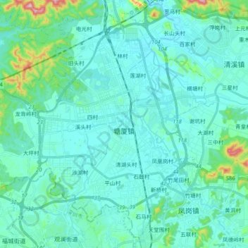 Mappa topografica 塘厦镇, altitudine, rilievo