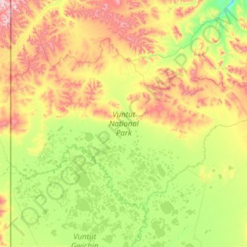 Mappa topografica Vuntut National Park, altitudine, rilievo