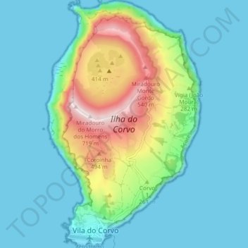 Mappa topografica Ilha do Corvo, altitudine, rilievo