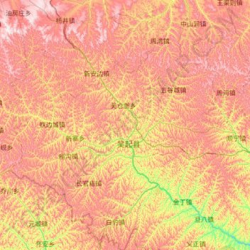 Mappa topografica 吴起县 (Wuqi), altitudine, rilievo
