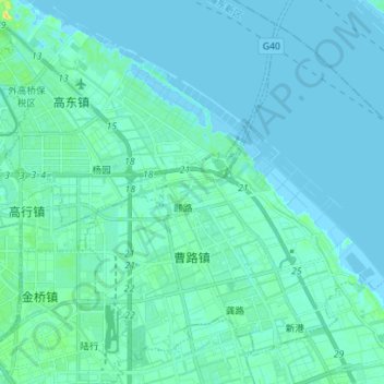 Mappa topografica 曹路镇, altitudine, rilievo