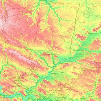 Mappa topografica Oise, altitudine, rilievo