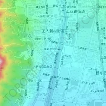 Mappa topografica 工人新村街道, altitudine, rilievo