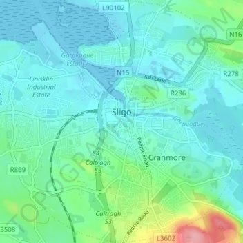 Mappa topografica Sligo, altitudine, rilievo