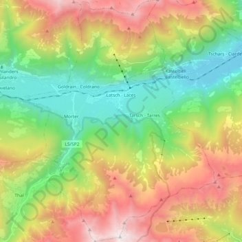 Mappa topografica Latsch - Laces, altitudine, rilievo
