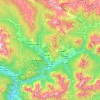 Mappa topografica Santo Stefano di Cadore, altitudine, rilievo